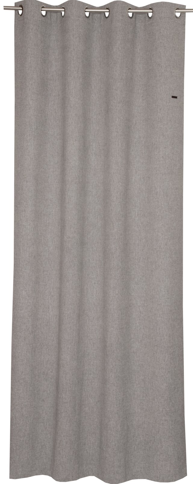 Grauer Ösenschal 140x250cm, frontal aufgenommen, mit Metallösen zur einfachen Aufhängung.