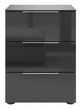 Moderne Nachtkommode mit drei Schubladen in Hochglanzoptik, Frontalansicht