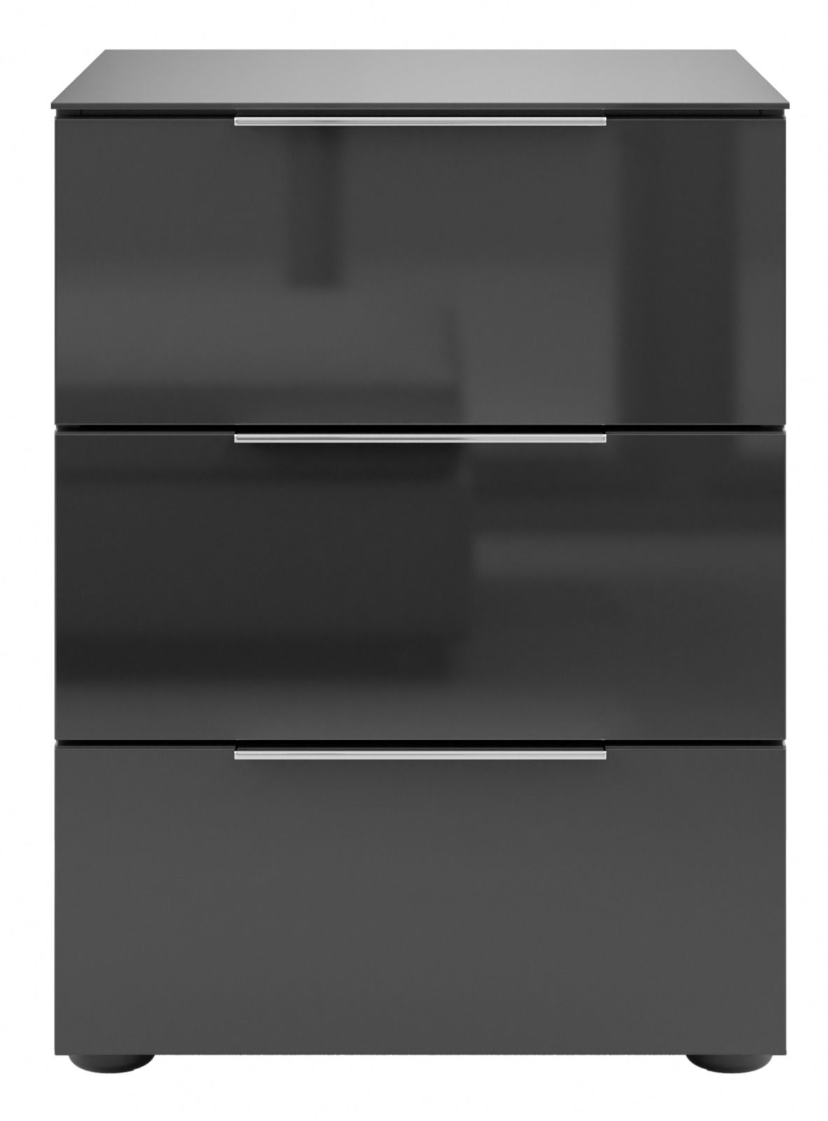 Moderne Nachtkommode mit drei Schubladen in Hochglanzoptik, Frontalansicht