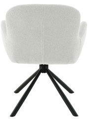 Rückansicht eines weißen Armlehnstuhls mit schwarzem Metallgestell, Modell MILANO.