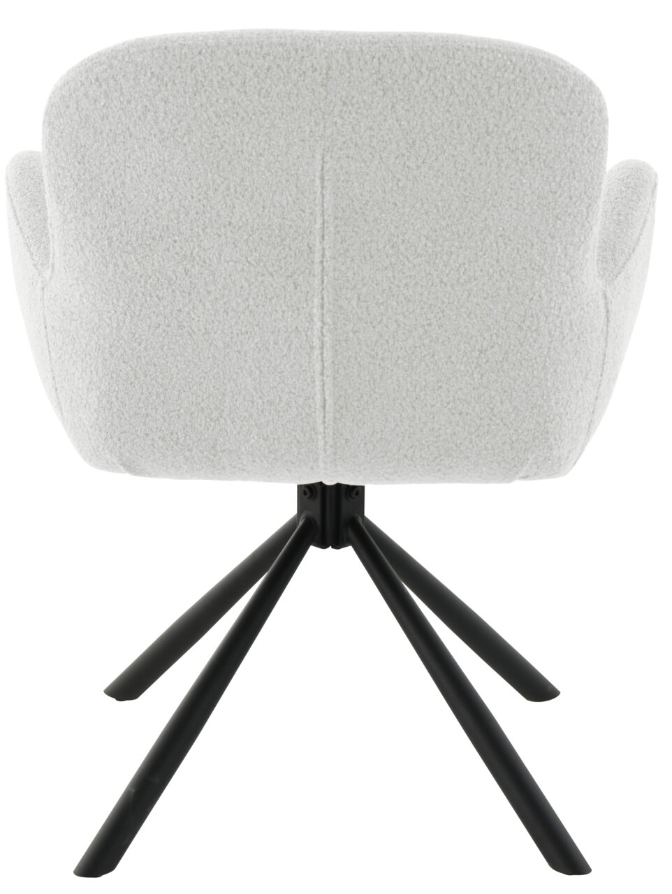 Achterkant van een witte fauteuil met zwart metalen frame, model MILANO.