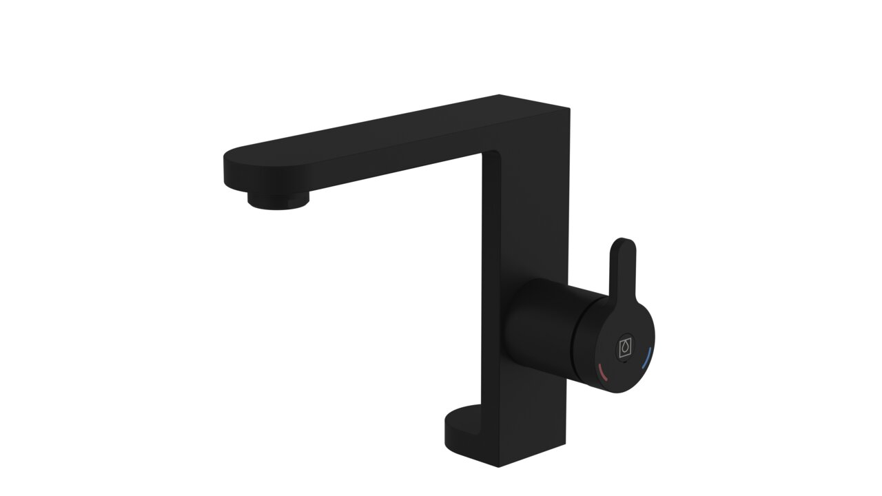 Wasserwerk Waschtischarmatur WT15 Schwarze Waschtischarmatur in modernem Design, seitliche Perspektive