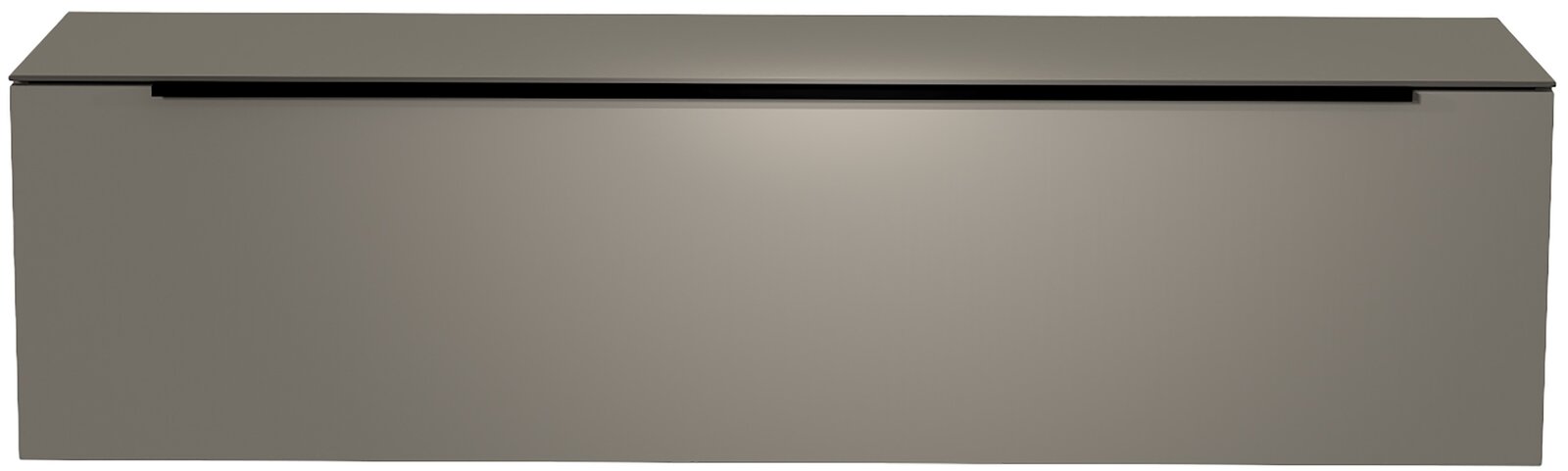 Frontale Ansicht eines modernen, hängenden Lowboards der Serie BORMIO in grauer Farbe.