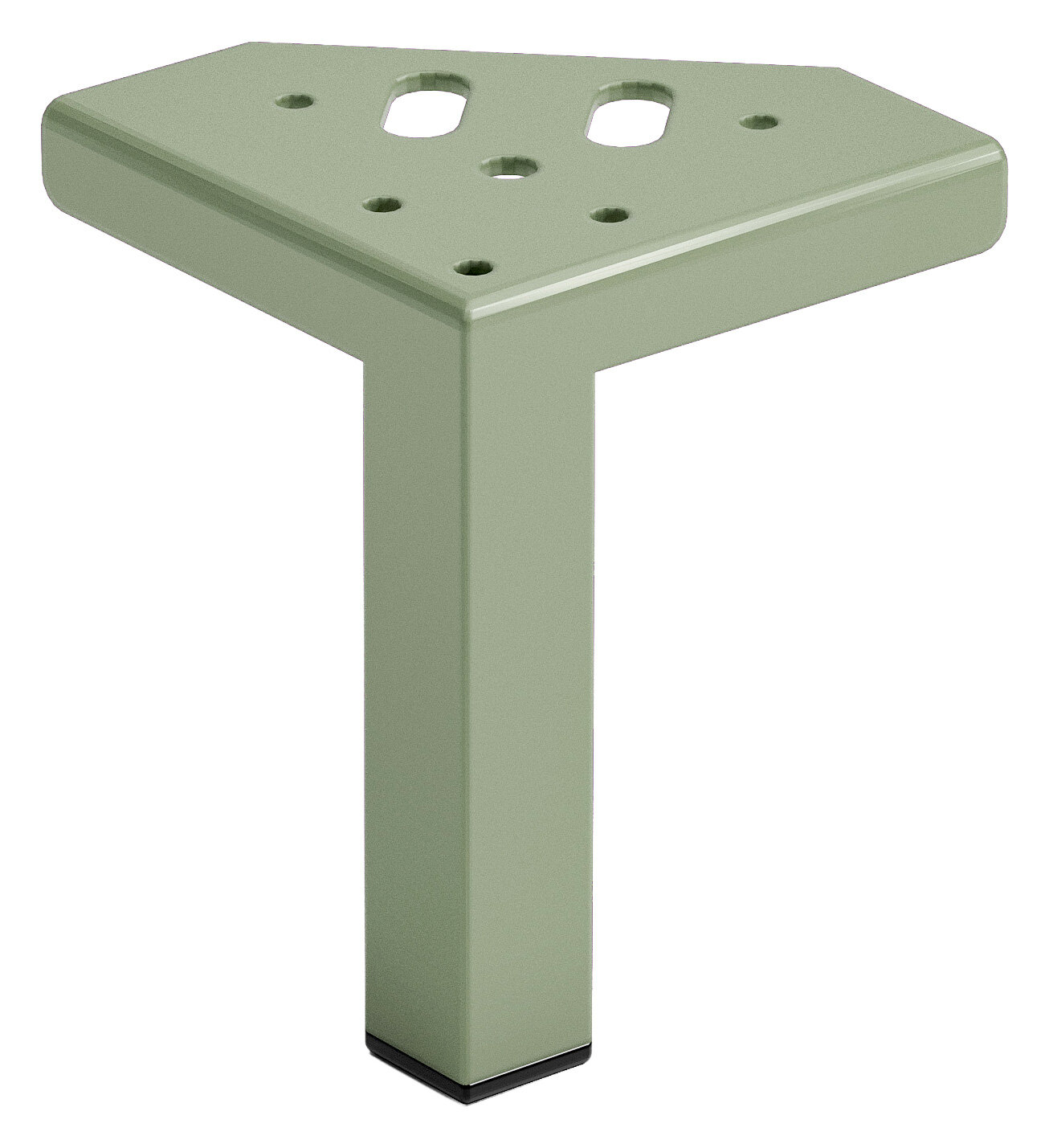 Schilfgrünes, dreieckiges Möbelbein aus Metall, seitliche Perspektive