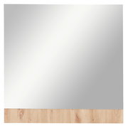 Moderner Spiegel mit Holzleiste am unteren Rand, Frontalansicht