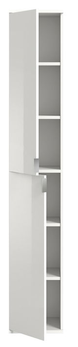 Weiße Garderobenkombination mit mehreren offenen Fächern, Frontansicht