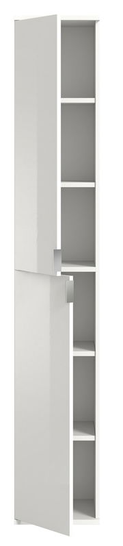 Weiße Garderobenkombination mit mehreren offenen Fächern, Frontansicht