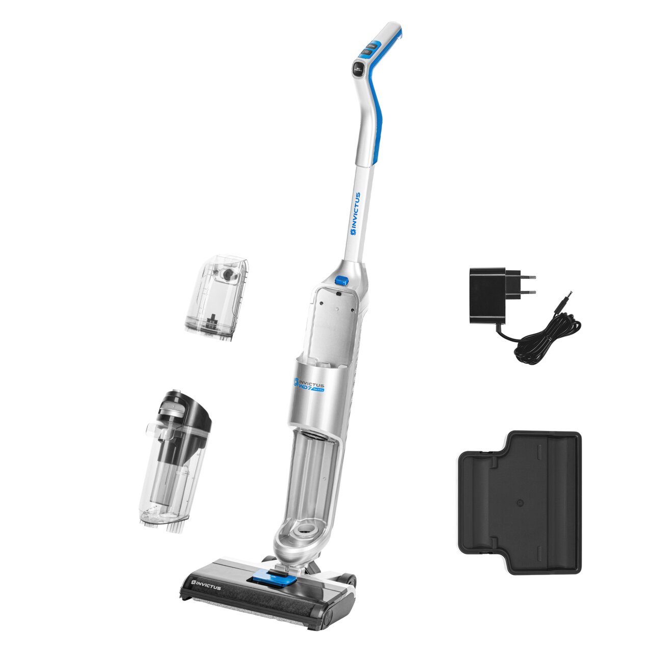 Genius Nass- und Trockensauger INVICTUS WD7 Invictus WD7 kabelloser Staubsauger, Set 11-tlg., mit Zubehör, seitliche Perspektive