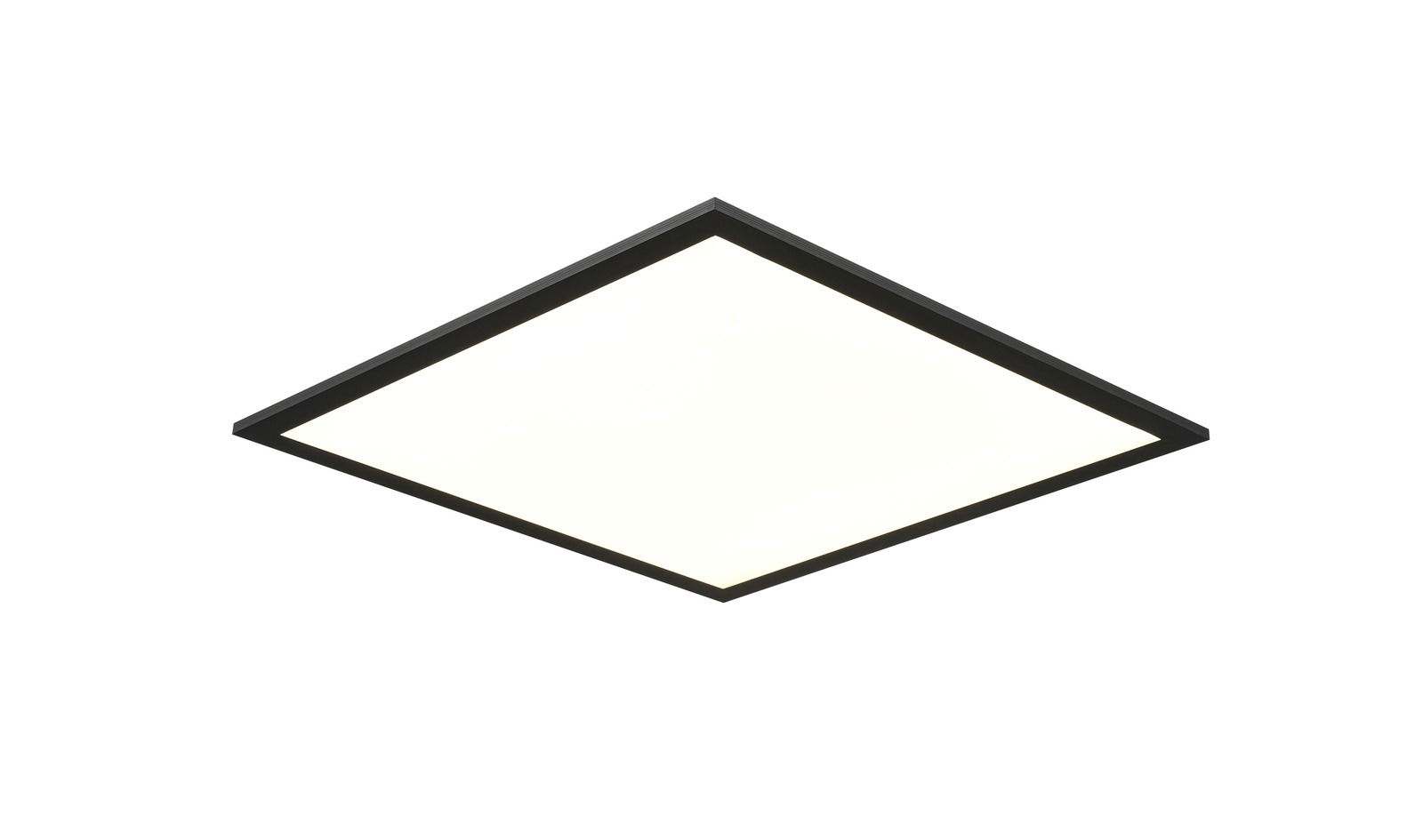 LED-Paneel in diagonaler Perspektive, leuchtend mit schwarzem Rahmen