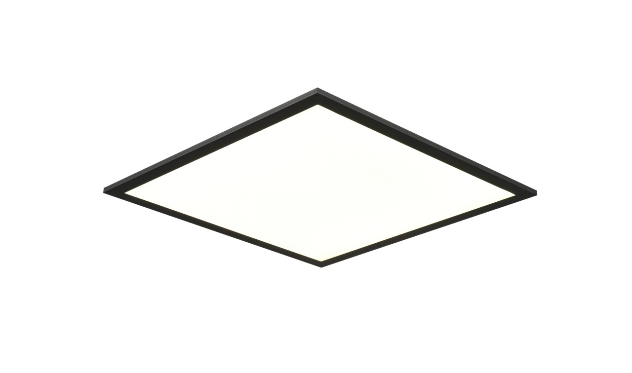LED-Paneel in diagonaler Perspektive, leuchtend mit schwarzem Rahmen
