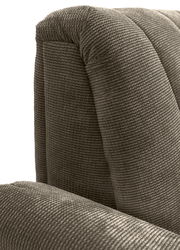 Nahaufnahme einer 2er-Sitzbank mit weichem, geripptem Stoffbezug in seitlicher Perspektive.