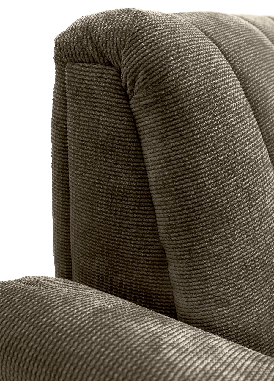 Novel 2er-Sitzbank LAILA Nahaufnahme einer 2er-Sitzbank mit weichem, geripptem Stoffbezug in seitlicher Perspektive.