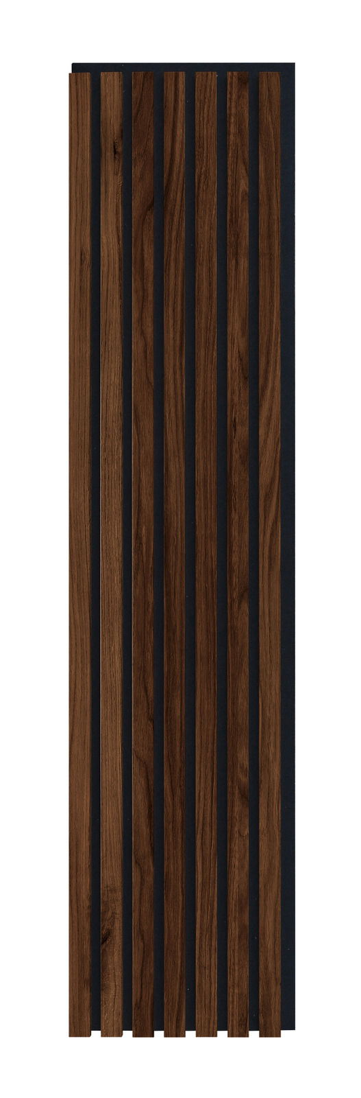 Dekopaneel mit vertikalen Holzstreifen in dunkler Holzoptik, Frontalansicht
