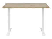 Moderner Schreibtisch mit Holzplatte und weißen Metallbeinen, Frontalansicht