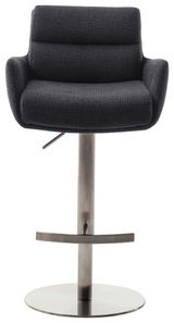 Barstuhl mit Armlehnen in dunklem Stoff, Vorderansicht