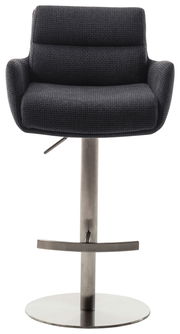 Barstuhl mit Armlehnen in dunklem Stoff, Vorderansicht