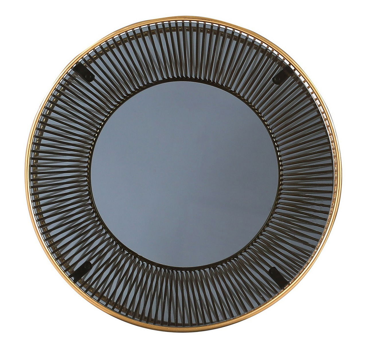 Runder Beistelltisch mit Glasplatte und dekorativem Metallrahmen, Draufsicht