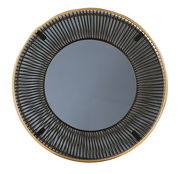 Runder Beistelltisch mit Glasplatte und dekorativem Metallrahmen, Draufsicht