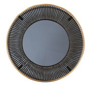 Runder Beistelltisch mit Glasplatte und dekorativem Metallrahmen, Draufsicht