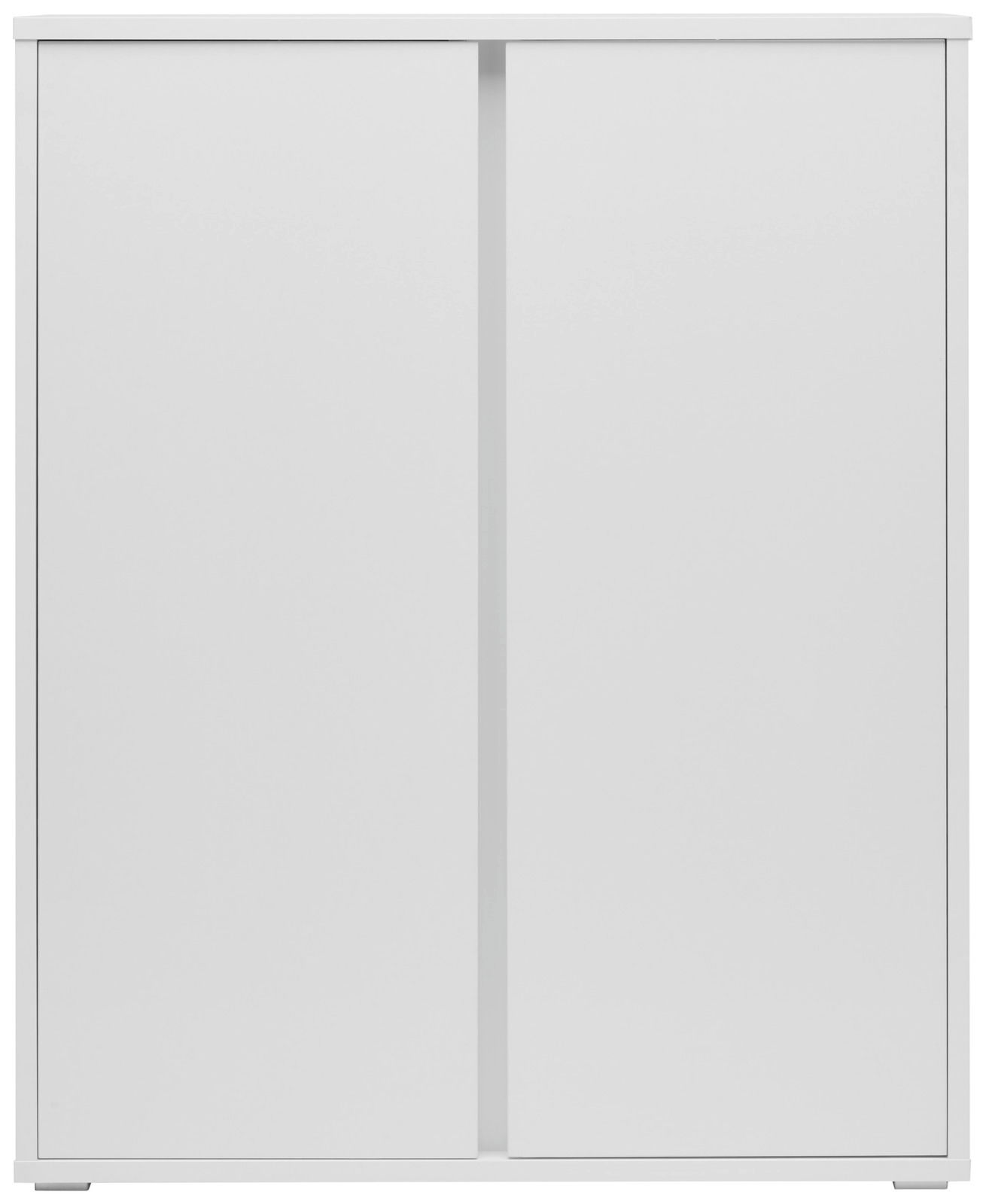 Weißer Schuhschrank XORA LIV mit zwei Türen, frontale Ansicht.