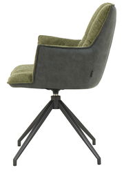 Moderner Sessel mit grünem Stoffbezug und schwarzem Metallgestell, Seitenansicht