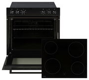 Einbauherd-Set mit geöffneter Ofentür und separatem Kochfeld, Frontalansicht