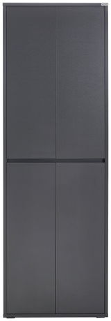 Frontansicht eines modernen, grauen XXL-Schuh- und Mehrzweckschranks mit vier Türen.