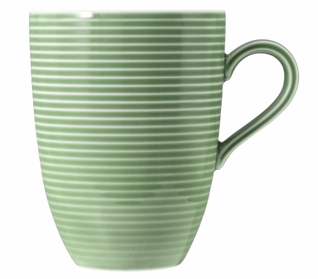 Groene beker met oor, 0,35 l, met horizontale strepen, zijaanzicht