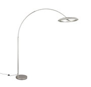 Moderne LED-Bogenleuchte aus Metall in seitlicher Perspektive