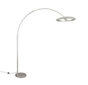 Moderne LED-booglamp van metaal, gezien vanaf de zijkant