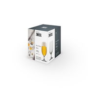 Verpackung des Biertulpe 4er-Sets von Schott Zwiesel, Vorder- und Seitenansicht mit Abbildung der Gläser.