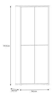 Frontansicht eines hohen XL-Schuhschranks mit vier Türen, Maße: 191,9 cm hoch, 74,5 cm breit, 34,9 cm tief.