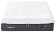 Viscomatratze 140x200 medium von vorne, mit weißem Obermaterial und schwarzem Seitenbezug mit TEMPUR-Logo.