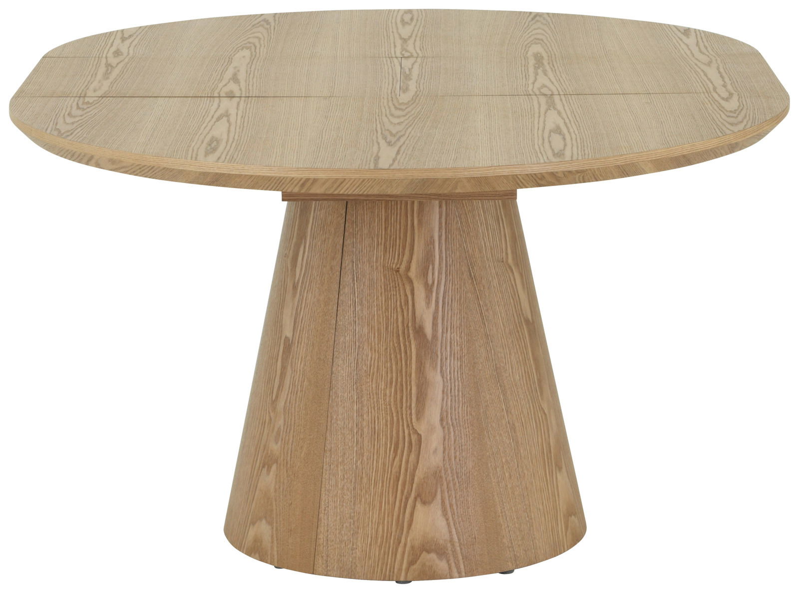 Runder Esstisch aus Holz mit konischem Sockel, Frontalansicht