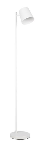 Weiße Akku-Stehleuchte mit modernem, schlankem Design, seitliche Perspektive