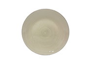 Runde, beige Keramikplatte mit feinen konzentrischen Kreisen, Draufsicht
