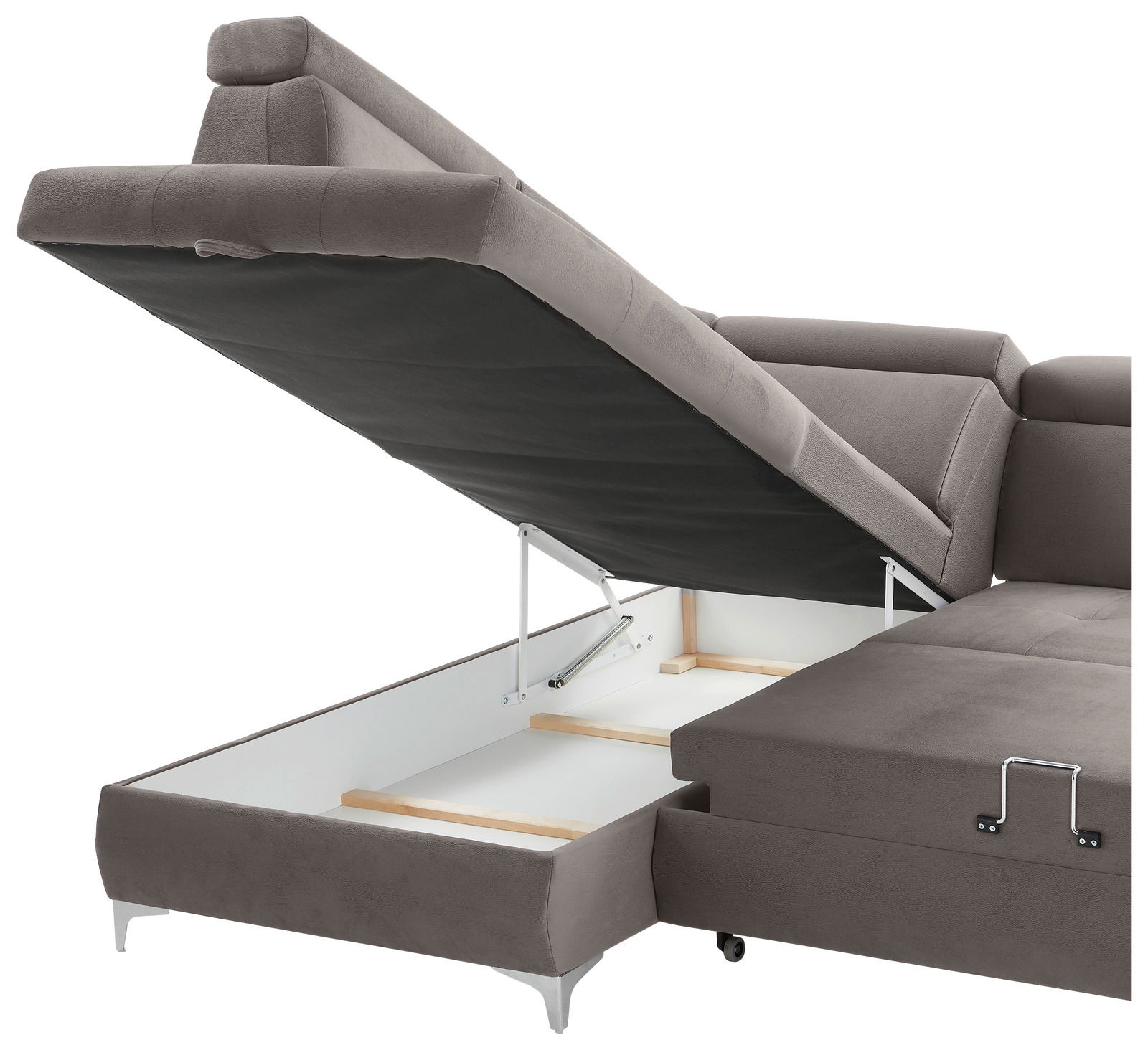 Rundecke mit geöffnetem Stauraum, seitliche Perspektive