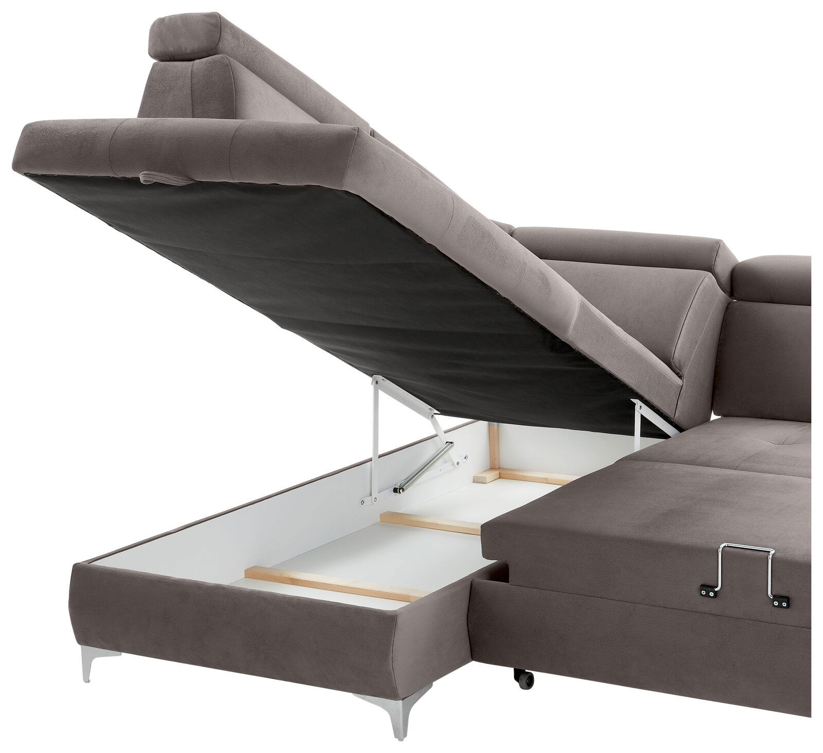 Rundecke mit geöffnetem Stauraum, seitliche Perspektive