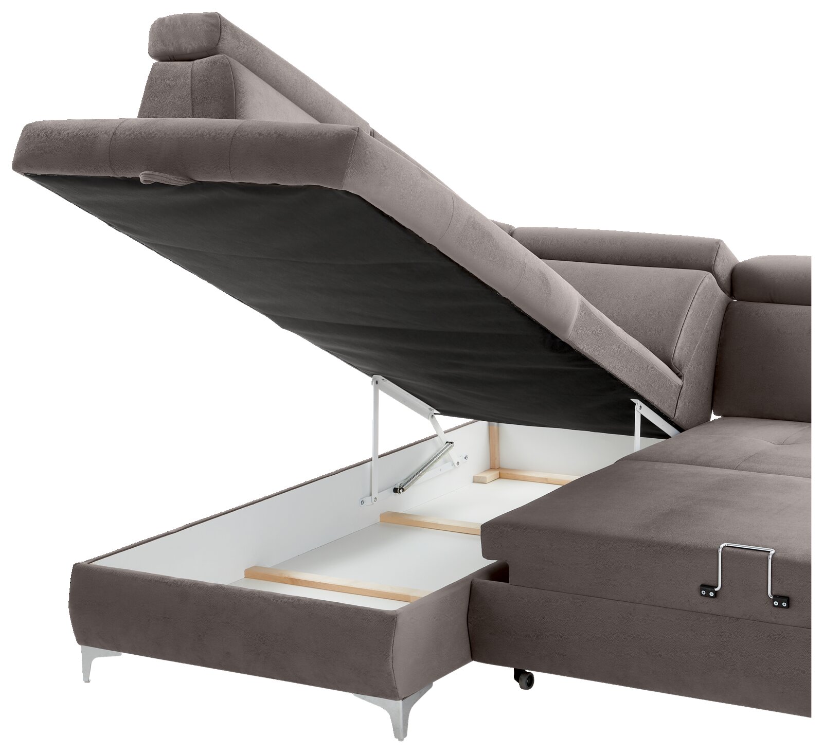 Rundecke mit geöffnetem Stauraum, seitliche Perspektive