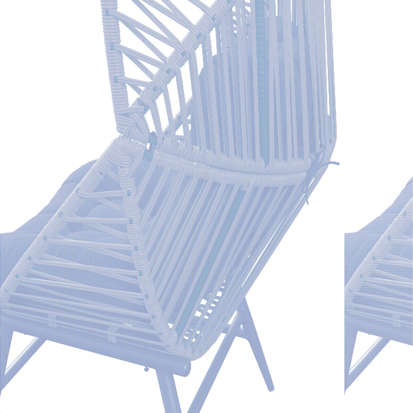 Detailansicht eines grünen Gartensessels mit geflochtenem Design und schwarzem Kissen, seitliche Perspektive