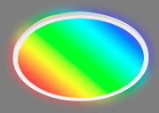 Runde LED-Deckenleuchte mit Regenbogeneffekt, Ansicht von schräg oben