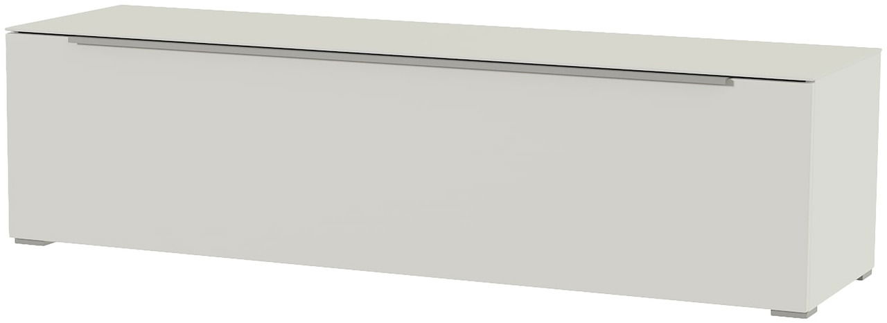 Weißes TV-Lowboard aus seitlicher Perspektive