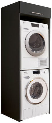 Doppel-Geräteschrank mit Waschmaschine und Trockner, seitliche Perspektive