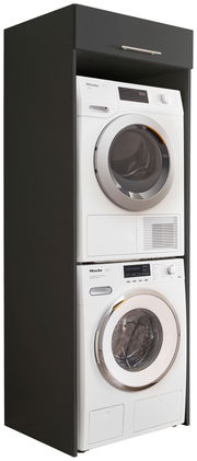 Doppel-Geräteschrank mit Waschmaschine und Trockner, seitliche Perspektive