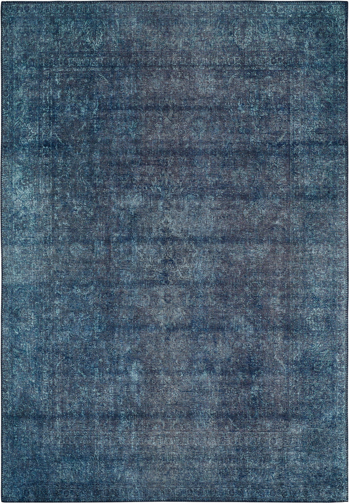 Blauer Teppich mit subtilen Mustern, Draufsicht
