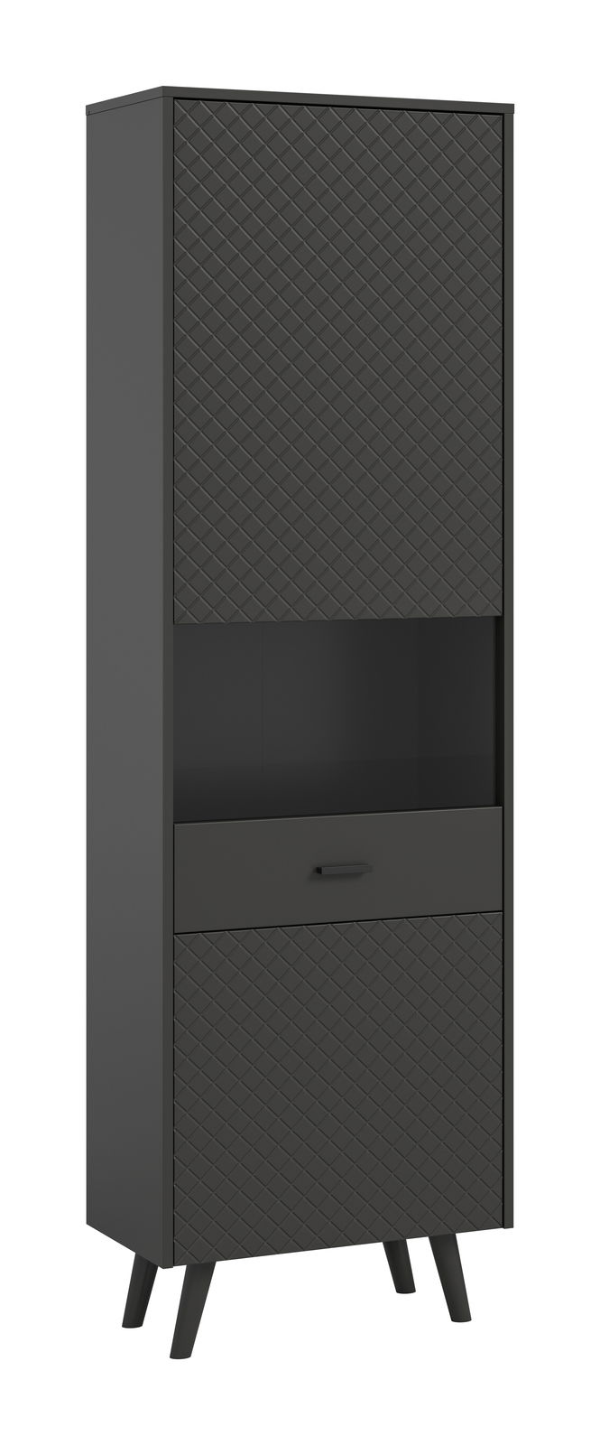 MID.YOU Vitrine LINEA Schwarze Vitrine mit Rautenmuster, frontal betrachtet