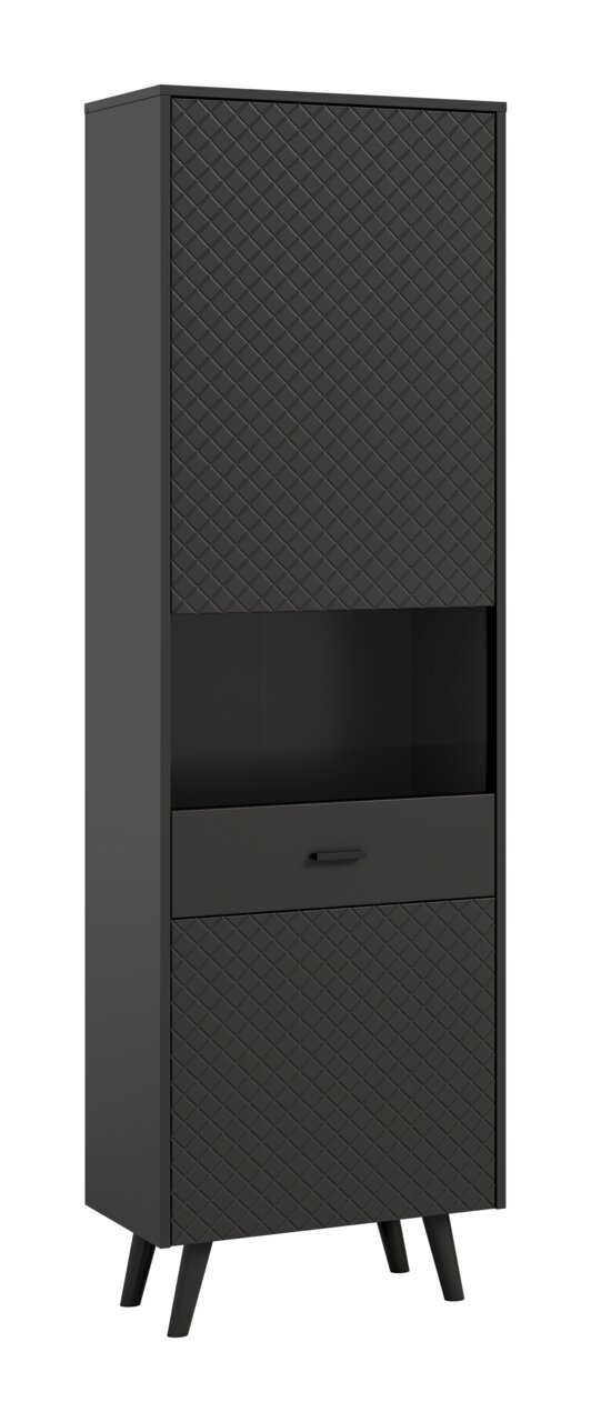 MID.YOU Vitrine LINEA Schwarze Vitrine mit Rautenmuster, frontal betrachtet