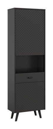 Schwarze Vitrine mit Rautenmuster, frontal betrachtet