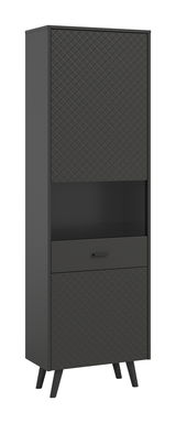 Schwarze Vitrine mit Rautenmuster, frontal betrachtet