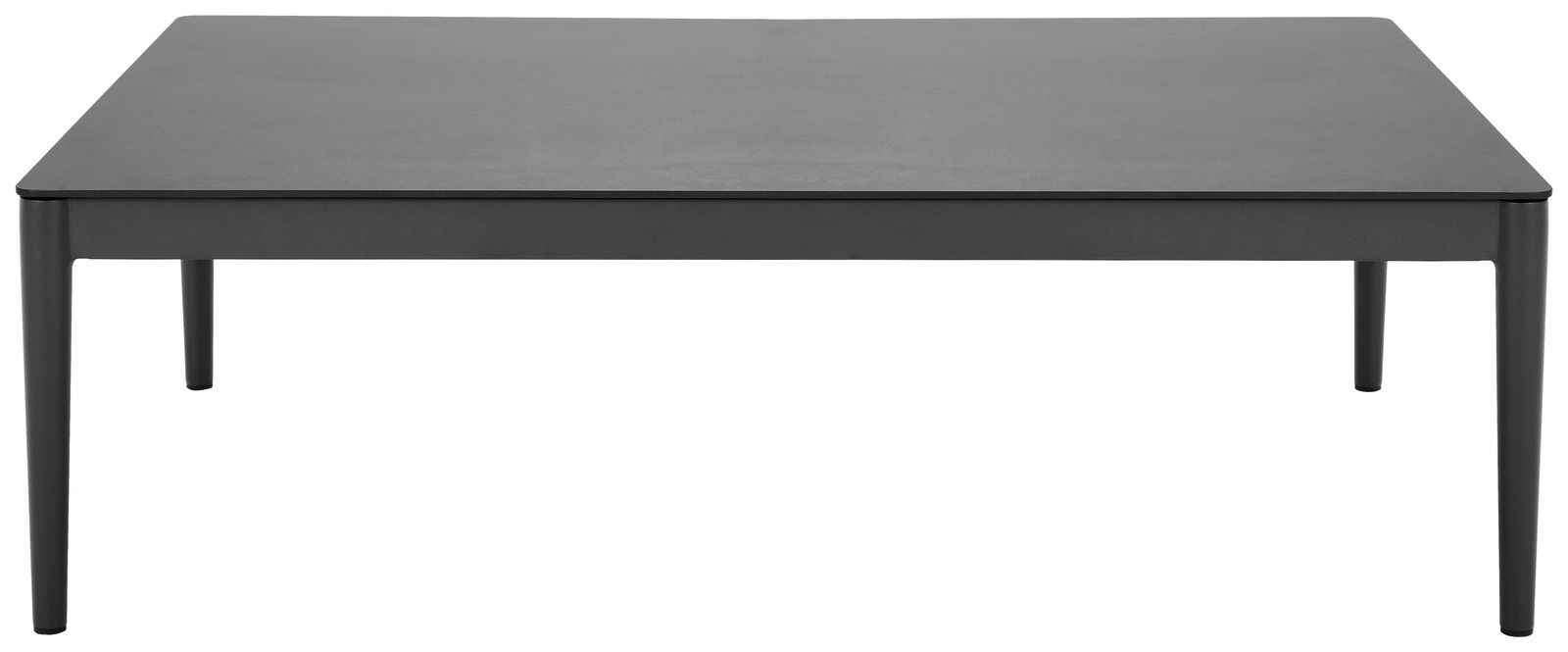 Moderner Loungetisch in schwarzer Farbe, frontal betrachtet